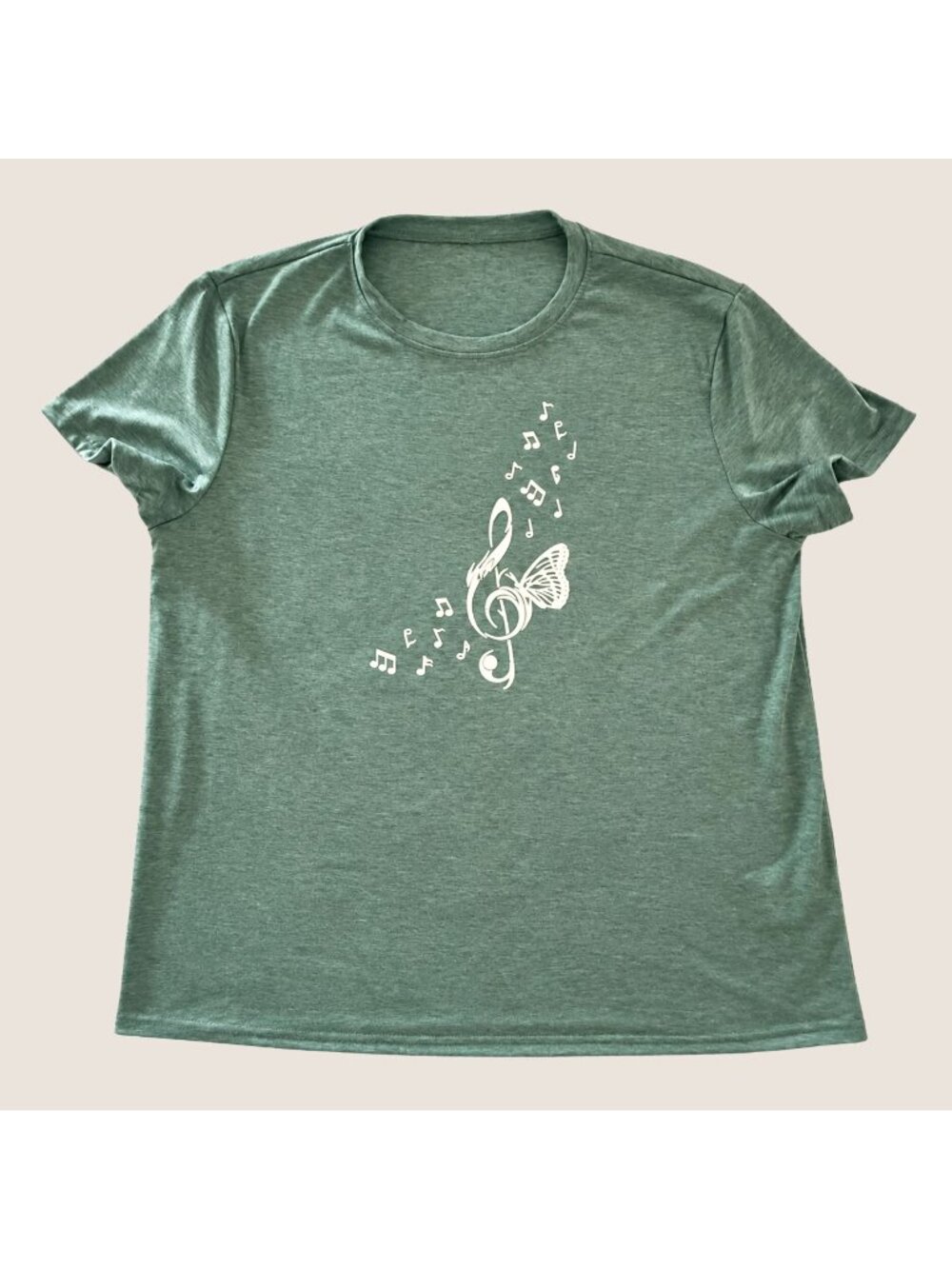 Music Butterfly Tee XL Teal Green Blue Treble Clef Graphic Womens Shirt